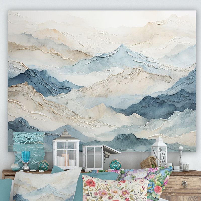 «Minimalisme gris et bleu, brise de montagne - paysage montagneux, reproduction d'art sur toile», Toile tendue
