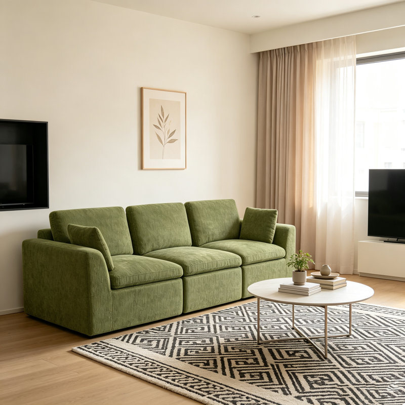 Canapé modulaire compressé en chenille de 107 po Moorebank, Olive Green