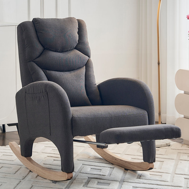 Chaise berçante de chambre de bébé avec repose-pieds réglable, Mélange de polyester beige