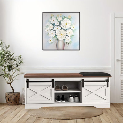 Banc de rangement pour chaussures de ferme 47 po avec portes coulissantes, compartiment de rangement caché