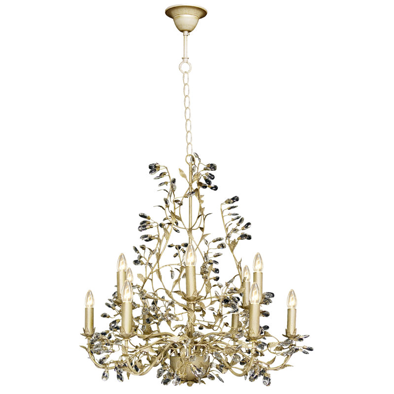 Clemmer 12 - Light Candle Style Chandelier, Beige & Gold