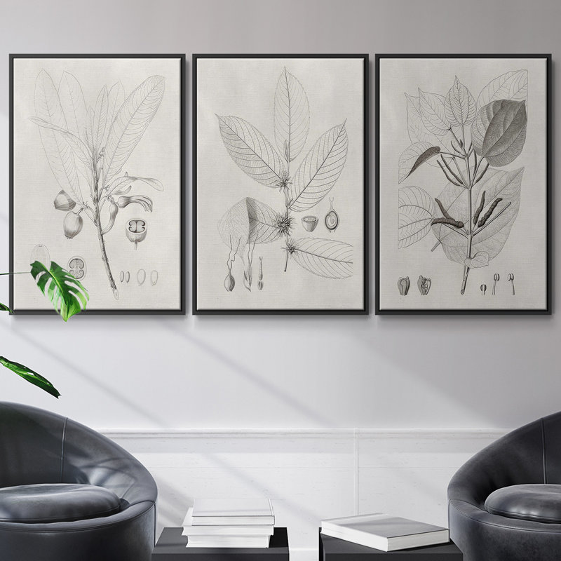 «Neutral Spring I», ensemble de 3 reproductions sur toile, H 36 po x l 72 po, Noir