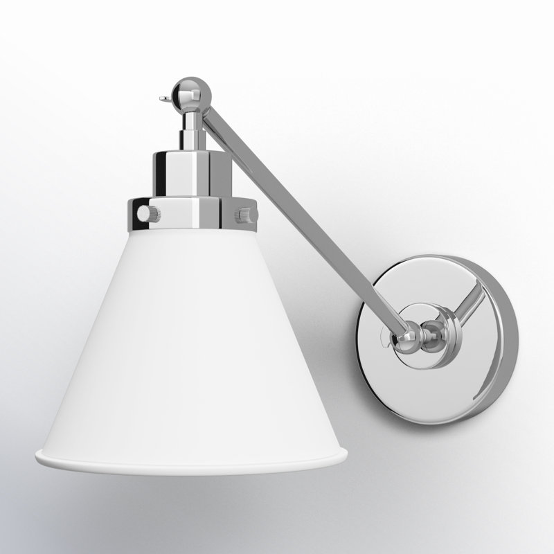 Steel Swing Arm Sconce, Silver, White