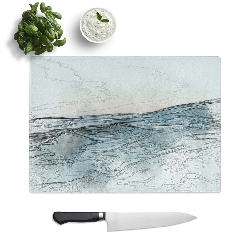 Tempered Glass Rising Ocean Chopping Board, 39 cm W x 28.5 cm L
