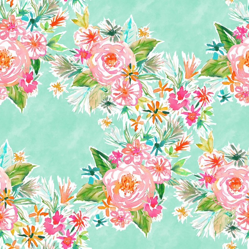 Coastal Polyester Machine Printed Floral Quilt, Queen Quilt + 2 Shams