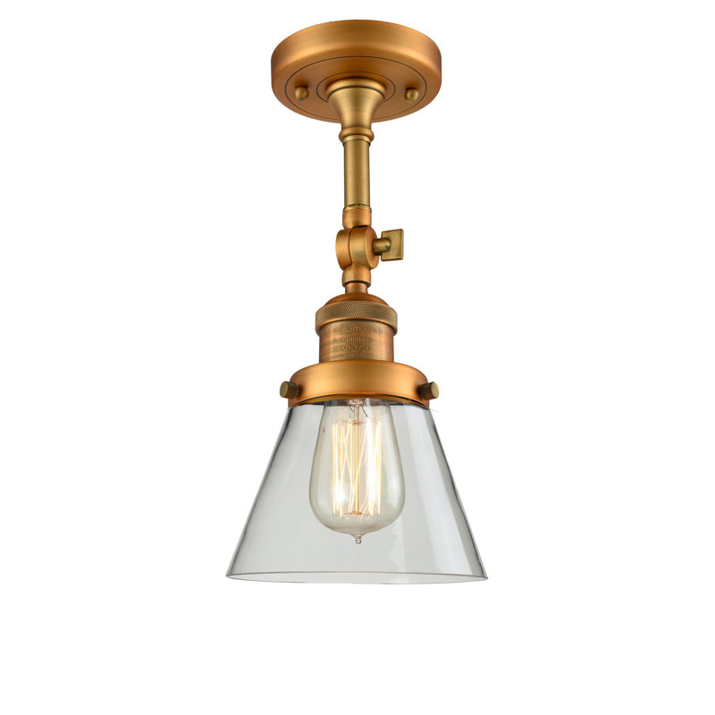Hardiman Glass Semi Flush Mount, Clear, Brushed Brass, 13.5" H x 7.75" W x 7.75" D
