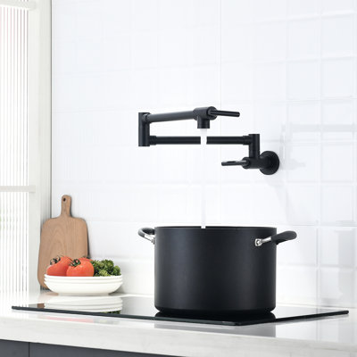 Wall Mount Kitchen Faucet With Pot Filler, 304 Ss Mounted Ss, Brushed Nickel, Double Joint Swing Arm