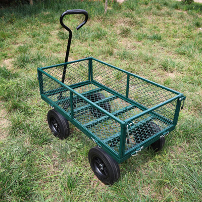 (Green solid wheels wagon cart) Solid wheels Tools cart Wagon Cart Garden cart trucks  make it easier to transport firewood