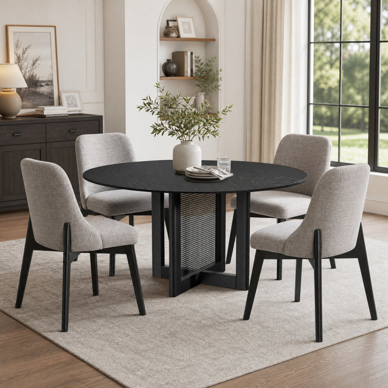 Table de salle à manger ronde de 60 po avec 4 chaises de salle à manger Fermin, 5 Pieces: Table, 4 Chairs