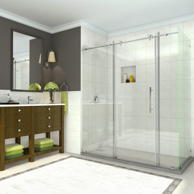 Cabine de douche à porte coulissante sans cadre l 68 po - l 72 po x P 33,875 po x H 76 po Coraline