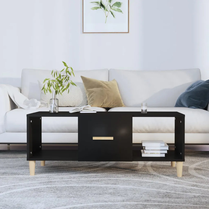 Four Leg Coffee Table with Storage, Black/Brown