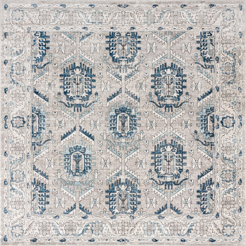 Tapis gris / ivoire / bleu Weingartner, Carré 10 pi