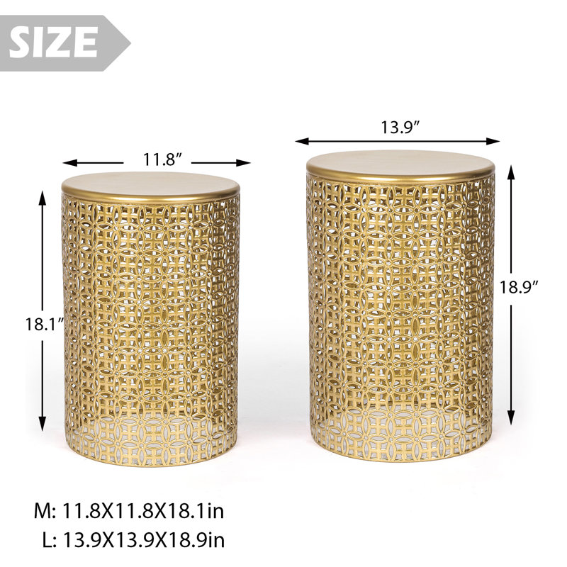 Arvil Golden Round Metal End Table(set of 2)