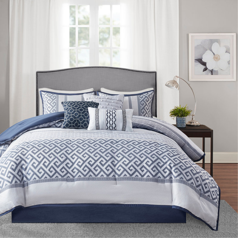7 Piece Jacquard Comforter Set Navy