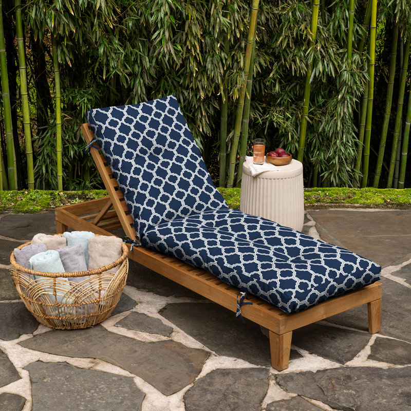 Sapphire Blue and White Bamboo Polyester Outdoor Chaise Cushion