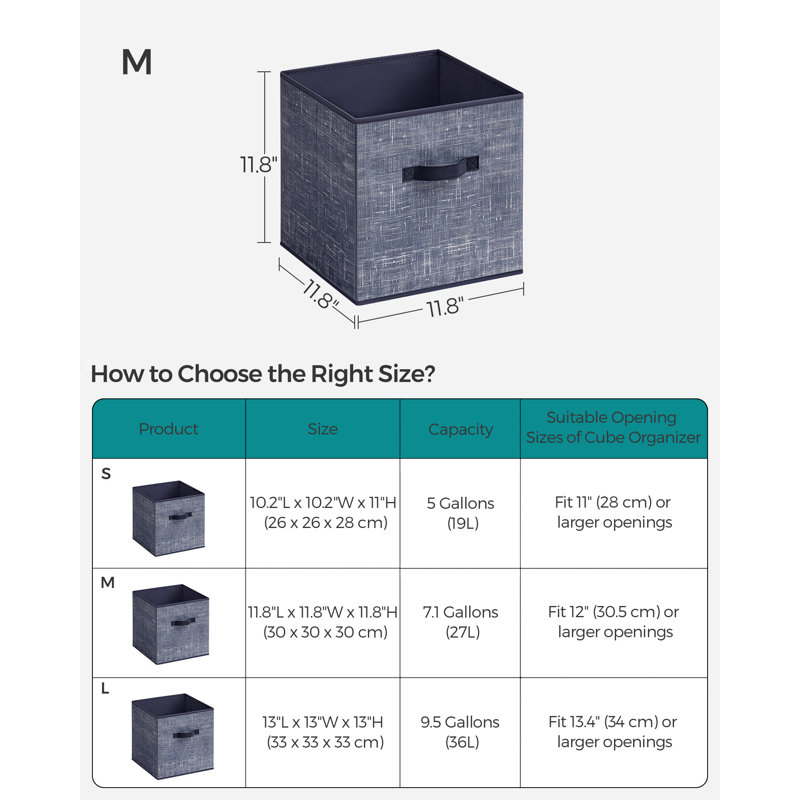 Cubes de rangement, bacs en tissu non tissé de 11,8 pouces avec poignées doubles, ensemble de 6, organisateurs de placard pour tablettes, pliables, pour vêtements