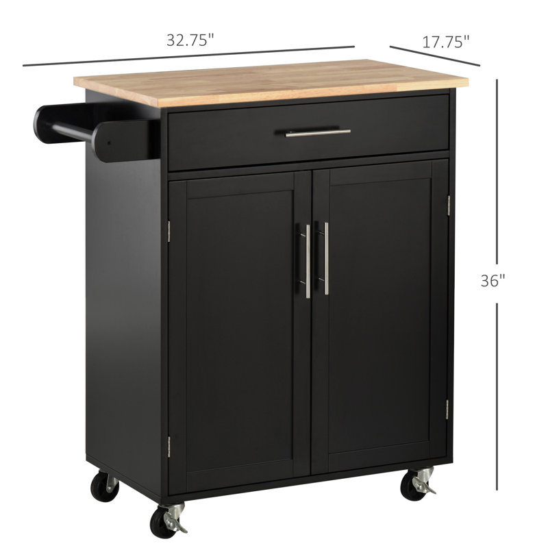 Versatile Rolling Kitchen Island Cart With Practical Storage And Mobility, Black/Oak