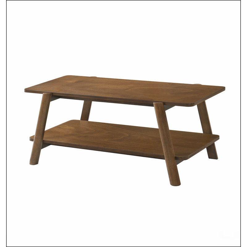Table basse rectangulaire avec plateau en bois manufacturé, tablette et tiroir