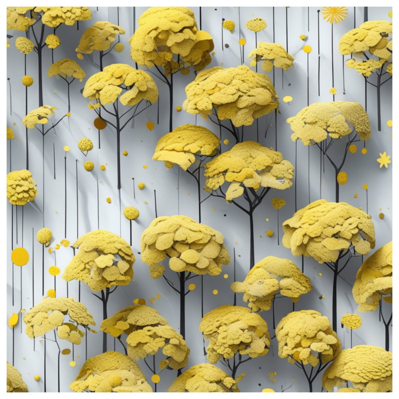 Couvertures jaunes avec arbres abstraits, 50 po L x 60 po H