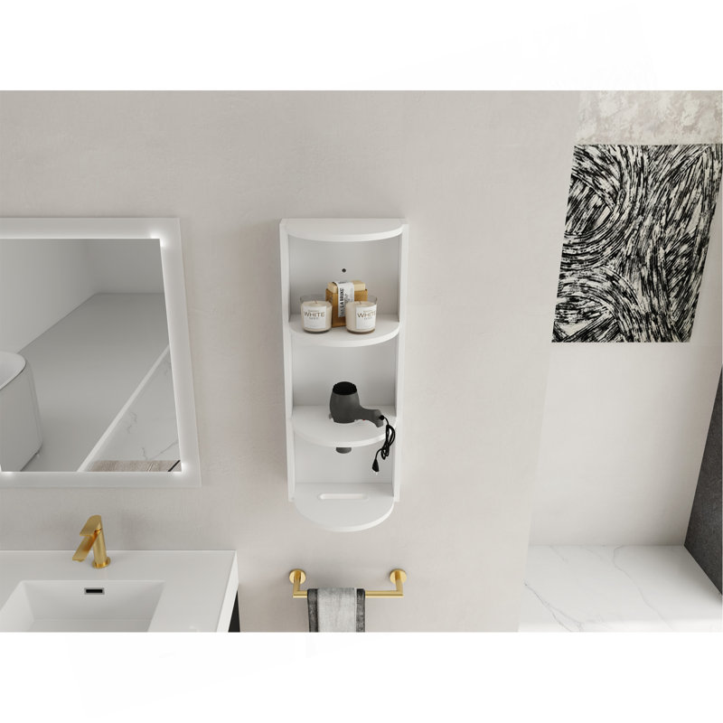Support de rangement mural de 12 po pour salle de bain 12 po, Blanc lustré