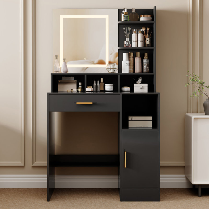 Dressing Table with Mirror, Black