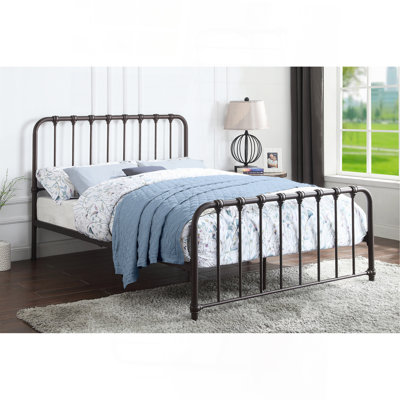 Metal Bed Dark Bronze Finish Queen Platform Bed 1Pc, Bed In A Box