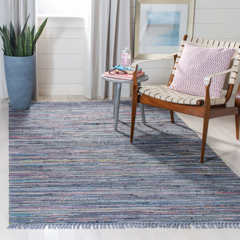 Feliciano Rag Rug Hand Woven Cotton Striped Rug, Rectangle 10' x 14'