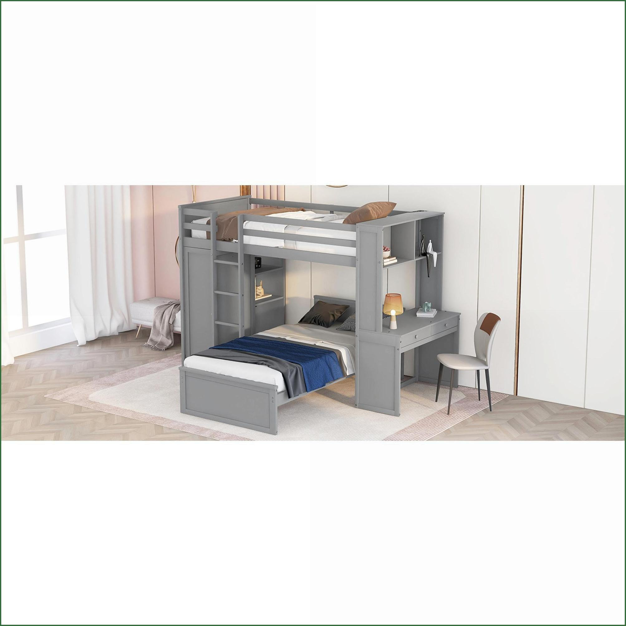Ebern Designs Full over Twin Solid Pine Space-Saving Loft Bed with ...