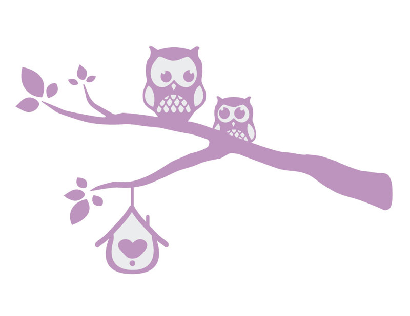 Décalcomanie murale owls sur une branche, Lilas, H 24 po x l 40 po x P 0,01 po