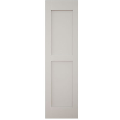 Volets extérieurs Americraft à deux panneaux plats égaux en bois véritable (par paire), 15 po L x 81 po H, avec capuchons de volets en aluminium, apprêtés
