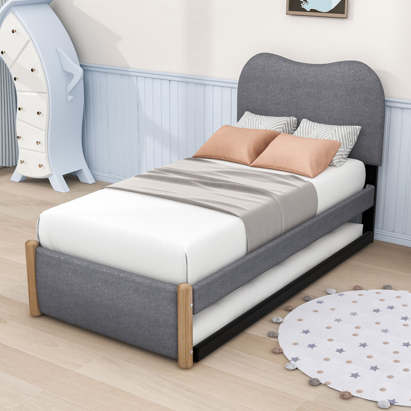 Lit plateforme tapissier avec gigogne Jankell, Simple, Gris