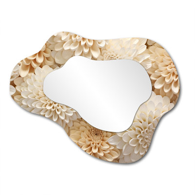 Minimalism Mums Painting In Beige - Mums Asymmetrical Wall Mirror, Beige Cloud Decorative Mirror, Printed Metal Art