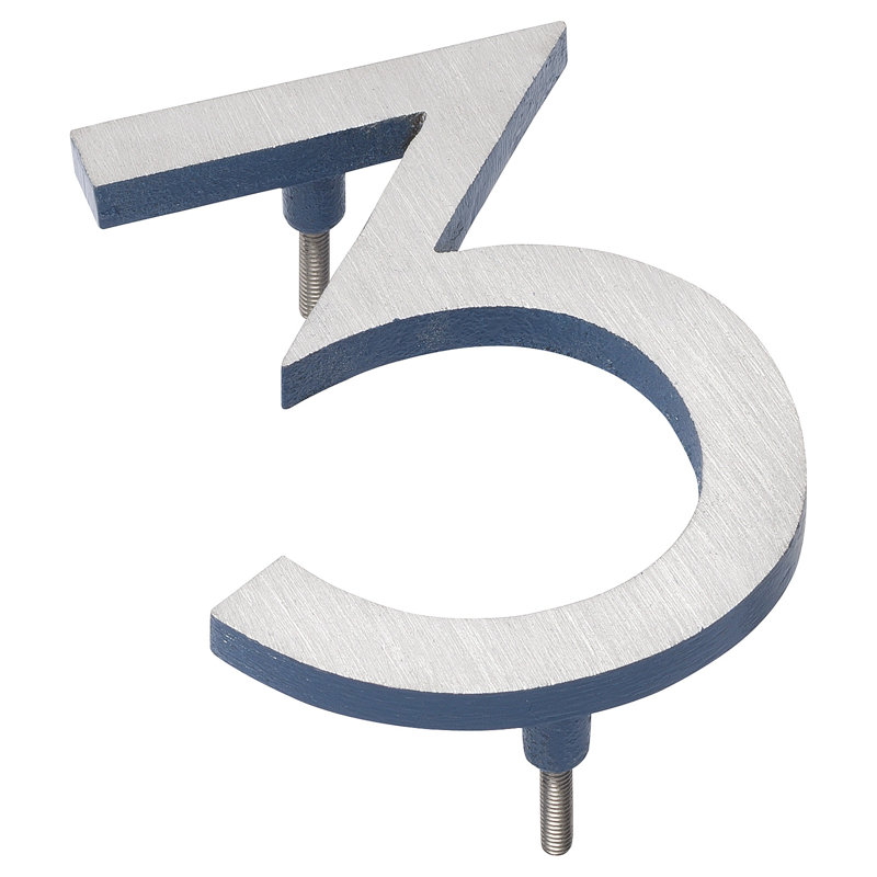 Numéro de maison à fixation flottante 6 po, Nickel satiné / bleu océan, 3