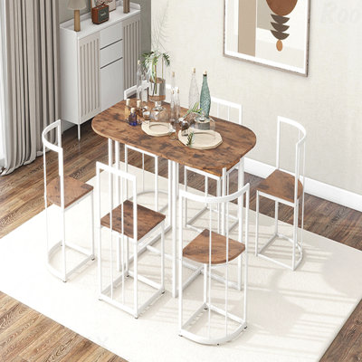 7-Piece Modern Dining Set: 55" Faux Marble Kitchen Table & 6 Chairs