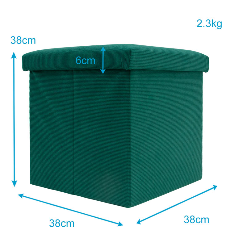 Rowel 38cm Wide Square Footstool Ottoman with Storage, Dark Green
