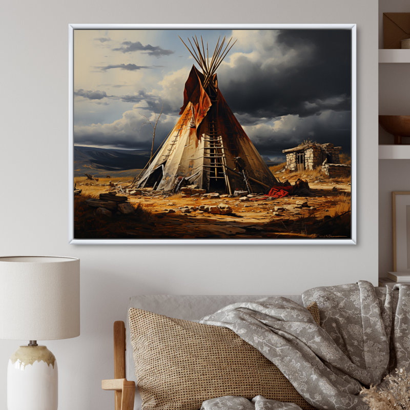 Tente amérindienne embrassant la tradition - Art mural amérindien, 12" H x 20" W, Cadre flottant blanc
