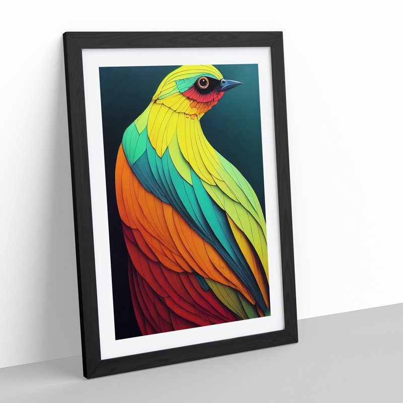 Colourful Bird No.3 Abstract - Wall Art, 48cm H x 36cm W, Black Framed, White