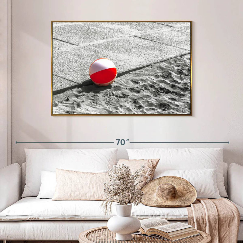 Summer Beach Ball Pop, 46" X 31", Floating Frame Gold