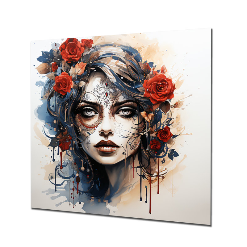 Jour des morts, Diva, aquarelle mexicaine I - art mural mexicain en métal, H 36 po x l 36 po x P 1,5 po
