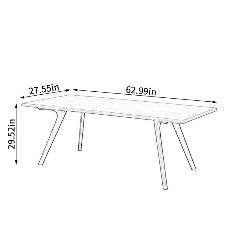 Maurat Ash Solid Wood Dining Table, 27.55" W x 62.99" L