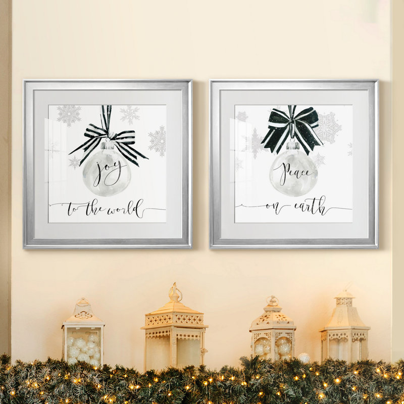 Joy Joy Ornament - ensemble de 2 reproductions d'art textuel, H 22,5 po x l 45 po x P 1,5 po, Papier avec cadre argenté