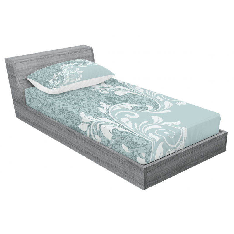 Microfiber Floral Sheet Set, Twin Sheet Set with Fitted Sheet, Vintage Inspired Swirled Lines Floral