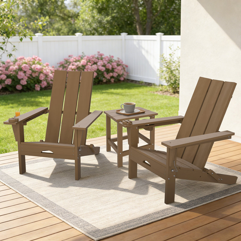 Ensemble de chaises pliantes pour 2 personnes Adirondack avec table d'appoint, Brun