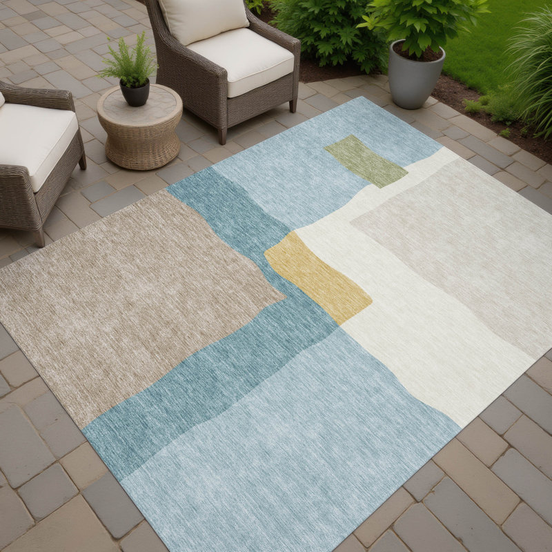 Tapis abstrait intérieur / extérieur lavable à la machine Kugler ACN2400, Rectangle 10 pi x 14 pi