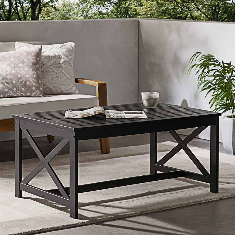 Black Acacia Wood Outdoor Rectangle Coffee Table