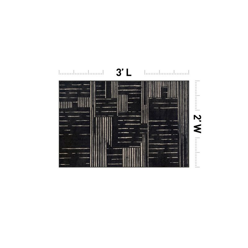 Tapis noir anti-dérapant Block Stripe, 2 pi x 3 pi