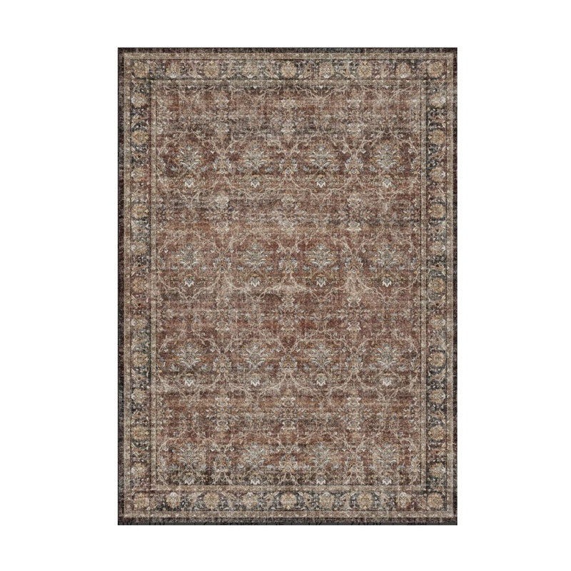  Tapis rouge / brun Orihue pour le salon avec envers antidérapant, Rectangle 6 pi x 9 pi