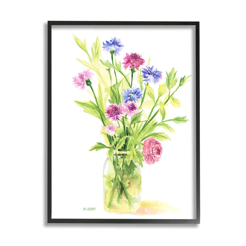 Bouquet de fleurs sauvages par Melissa Hyatt LLC - Peinture sur toile, H 14 po x l 11 po, Giclée encadrée noir minuit