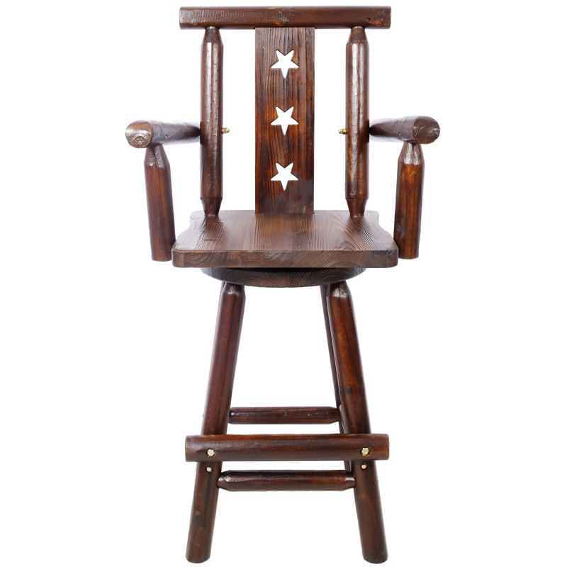 Tabouret de bar rustique brun avec fonctionnalité pivotante à 360 ° - bois de sapin, confortable pour un pub, salle à manger en étoile décorative charmante,
