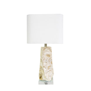 Lampe de table coquille de Capiz, cristal et résine Del Crème, 27 po Del Mar